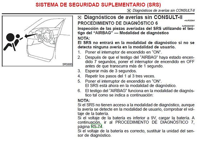 Testigo airbag nissan almera