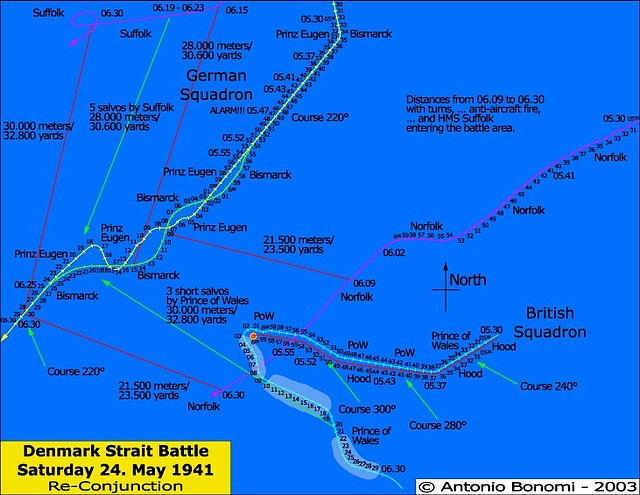 Batalla del estrecho de Dinamarca. Sábado 24 de mayo de 1941