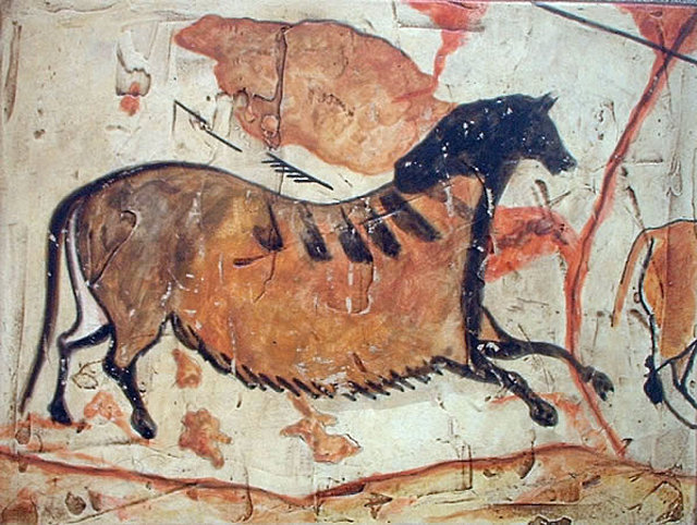 Pintura paleolítica policroma llamada “Primer caballo chino”. Cuevas de Lascaux, Dordogne, Francia