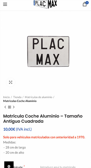  Comprar placas de MATRÍCULA aluminio y COCHE cuadrada  Barcelona