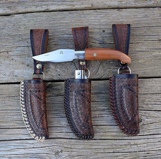 Cross draw sheath with Opinel #8 trekking (inox)