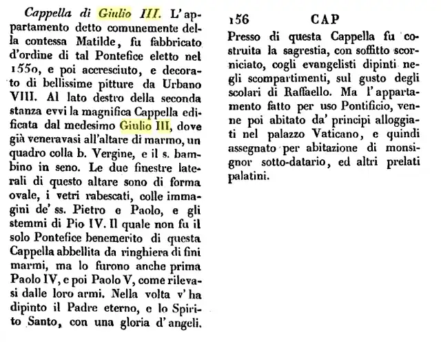 Cappella di Giulio III Dizionario di erudizione Storico-Ecclesiastica Gaetano Moroni 1840