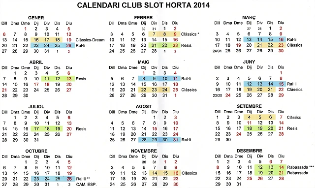 Calendario Club Slot Horta 2014