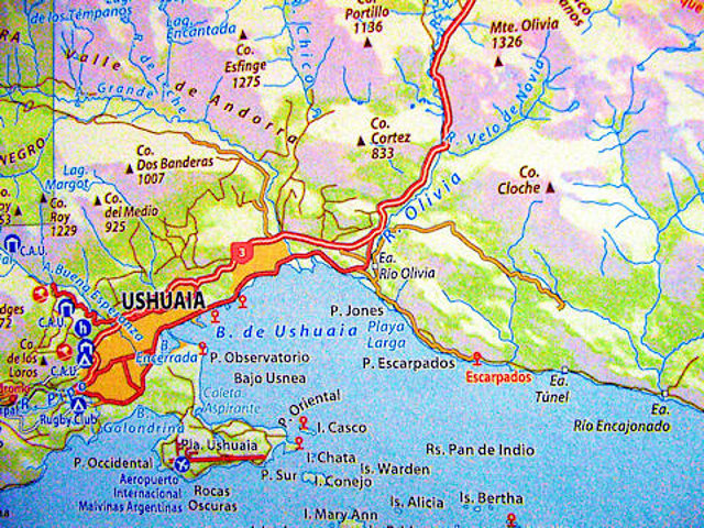 Mapa de Ushuaia y sus alrededores Mapa de Ushuaia y sus alrededores