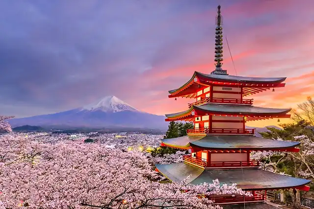 Fujiyoshida-Japan-at-Chureito-Pagoda-and-Mt.-Fuji-in-the-spring-with-cherry-blossoms