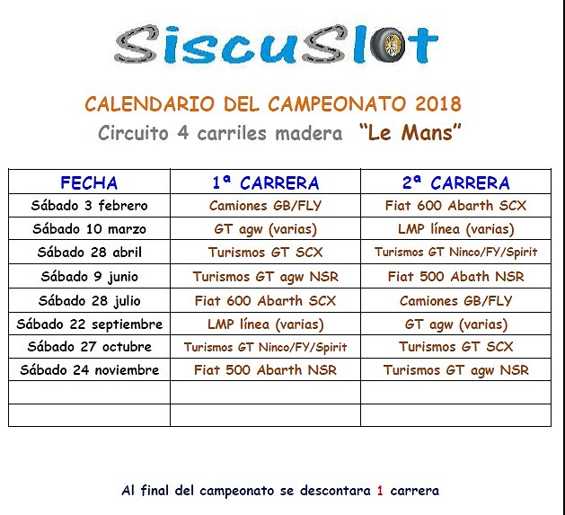 Calendario 2018 Circuito madera Le Mans Calendario 2018 Circuito madera Le Mans