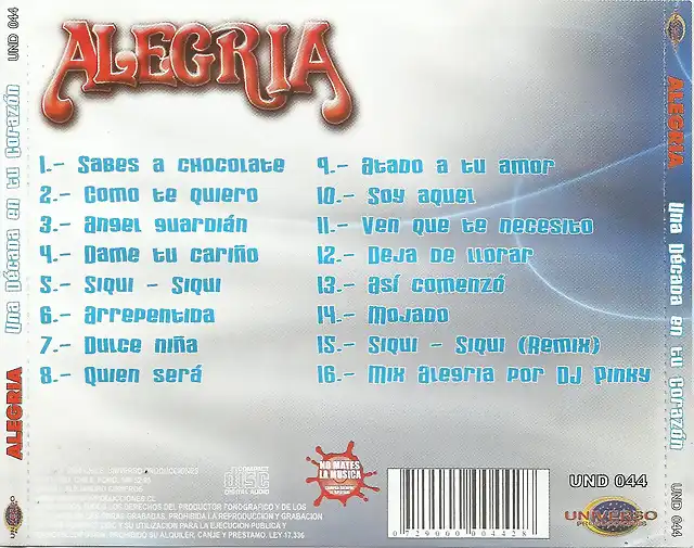 Alegria - Una Decada En Tu Corazon 2da Edicion (2006) Trasera