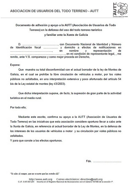 Carta de apoyo a la autt en galicia