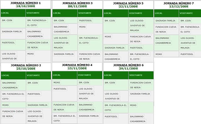 Calendario 1Vuelta Temp. 2009/2010