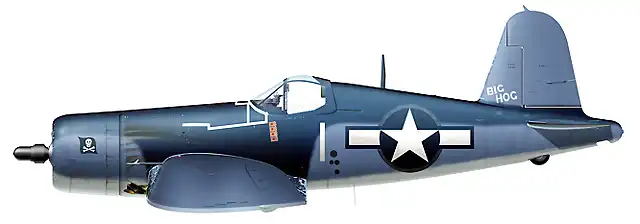 53. F4U-1 Corsair BuNo 17649 No.1 'Big Hog' flown by Lt Cdr John T Blackburn of VF-17, Ondonga, November, 1943