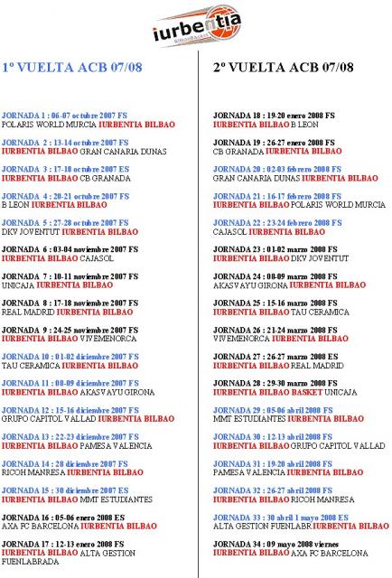 calendario acb iurbentia bilbao basket temp 07 08