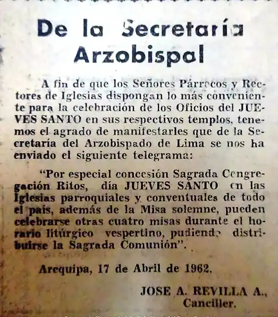 aviso jueves santo 1962 arequipa