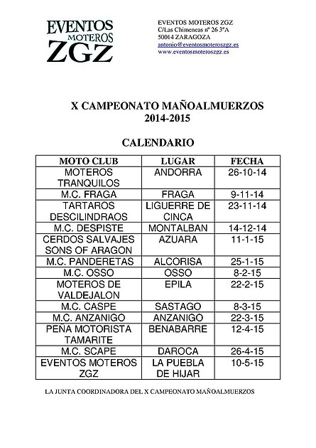 CALENDARIO X CAMPEONATO WEB