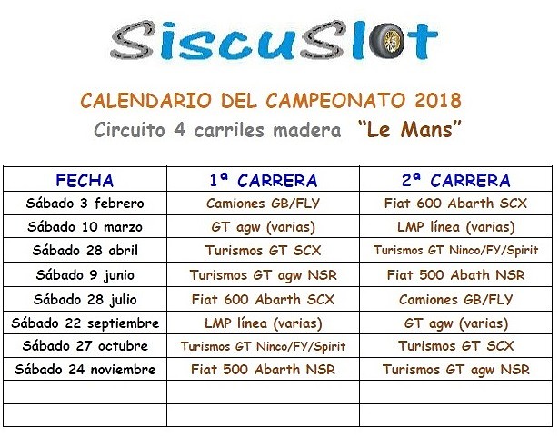 Calendario 2018 Circuito madera Le Mans Calendario 2018 Circuito madera Le Mans