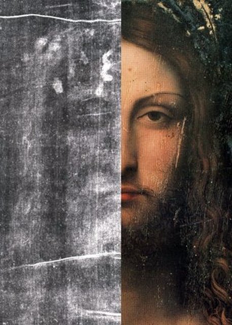 Rostro de Cristo en el manto y el pintura