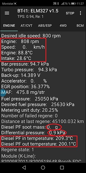 DPF ralenti caliente