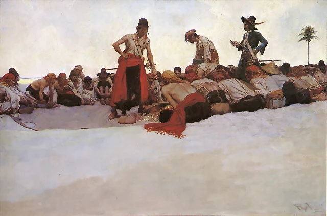 Cuadernos de dibujo. OR HOWARD PYLE El reparto del tesoro de los saqueos era repartido en partes preestablecidas entre la tripulacin,