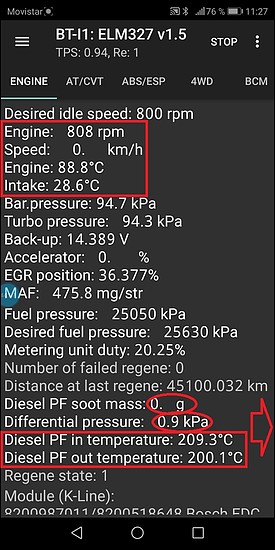 DPF ralenti caliente