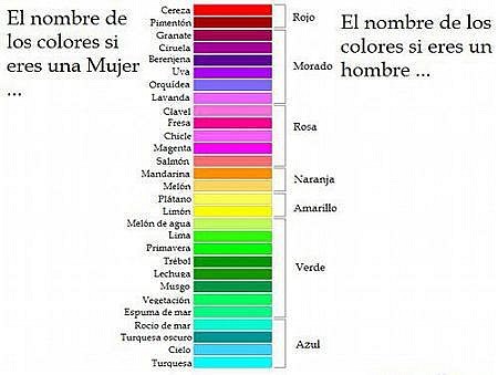 los colores seg?n el sexo de la persona