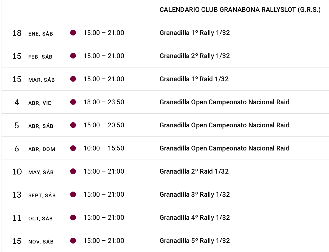 CALENADRIO CLUB GRANABONA (G.R.S.) 2025