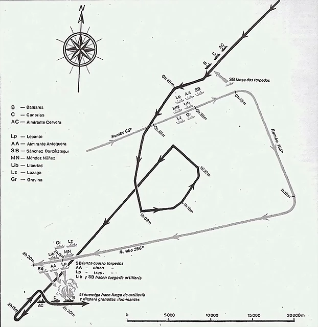 Mapa de la batalla del cabo de palos.