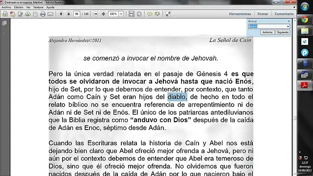 P?gina 96 libro la se?al de ca?n, una blasfemia, SEGUNDA VERSI?N