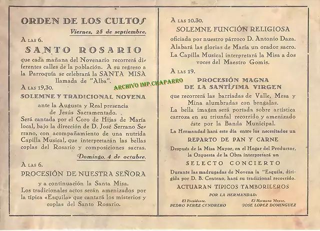 Programa Virgen del Rosario ao 1953-3