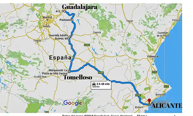 de A-2, 7, 19001 Guadalajara a Av. Cond...llellano, 03001 Alicante - Google Maps copia