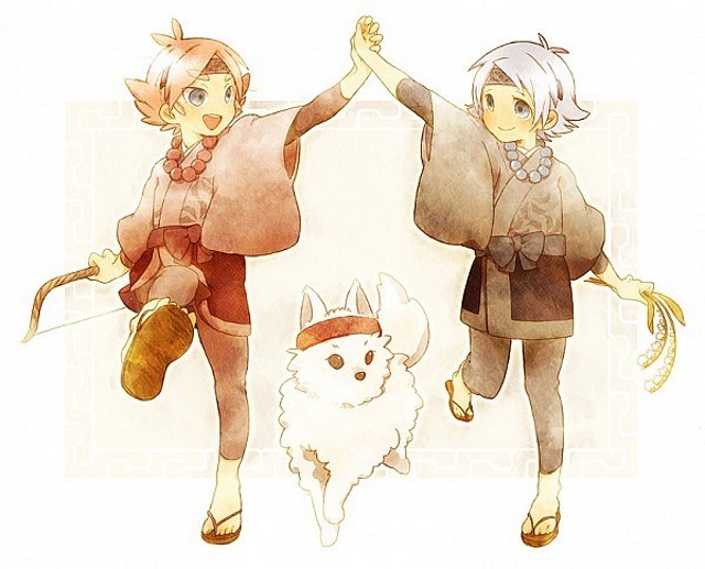 inazuma-eleven Aiden y Shawn Froste con un perro inazuma-eleven Aiden y Shawn Froste con un perro