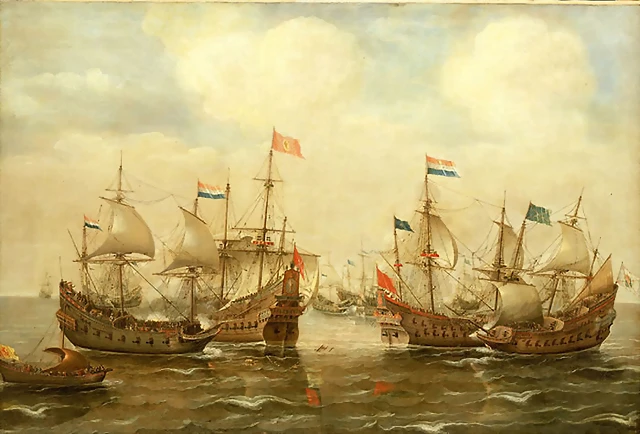 Contrato entre dos barcos de Espaa y Holanda.circa 1630, Pintura Cornelisz Verbeecq