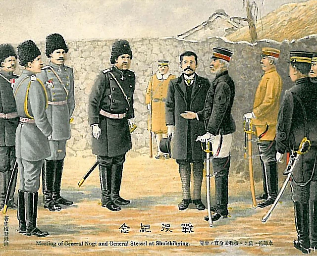 Meeting_of_General_Nogi_and_General_Stessel_at_Shuishihying_1906