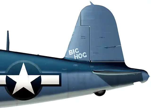 53. F4U-1 Corsair BuNo 17649 No.1 'Big Hog' flown by Lt Cdr John T Blackburn of VF-17, Ondonga, November, 1943b