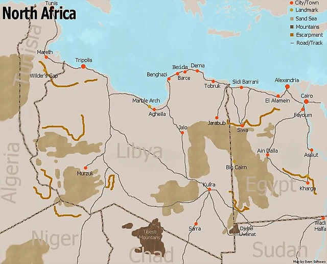 Ubicacin del oasis de Kufra y Tobruk entre otras locaciones