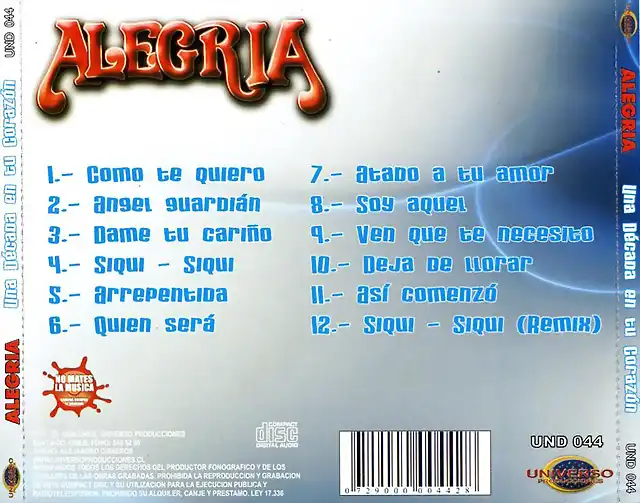 Alegria - Una Decada En Tu Corazon (2005) Trasera