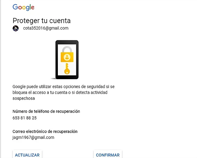 Recuperaci?n cuenta Google Cota352016