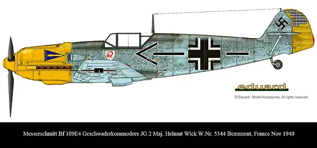 Artwork-Bf-109E4-Geschwader-Stab-JG2-(-+-Helmut-Wick-WNr-5344-France-1940-0C