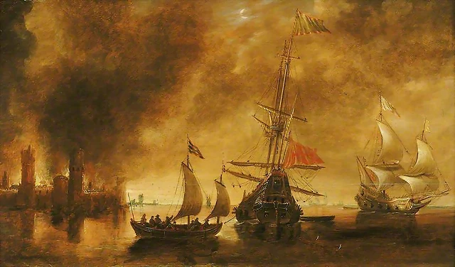 amanecer despus del bombardeo del puerto de barcos espaoles.Andries van Eertvelt