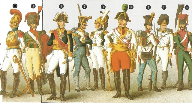 diferentes uniformes del ejrcito de Napolen.