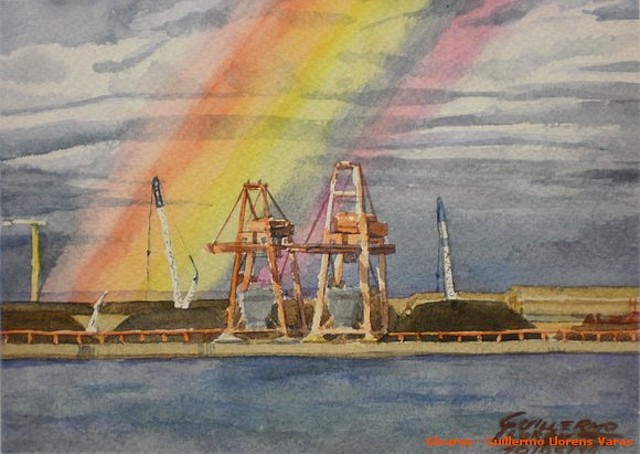 Arco Iris sobre las gruas del Puerto