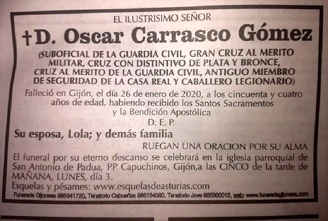 UNA ESQUELA DE GC EJEMPLAR, SU VIUDA