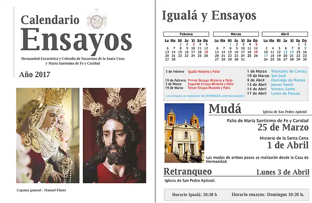 Calendario Ensayos Santa Cena Almeria 2017