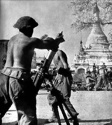 15-Mortars with Pagodas Mortarmen of the 14th Army during the battle for Meiktila.