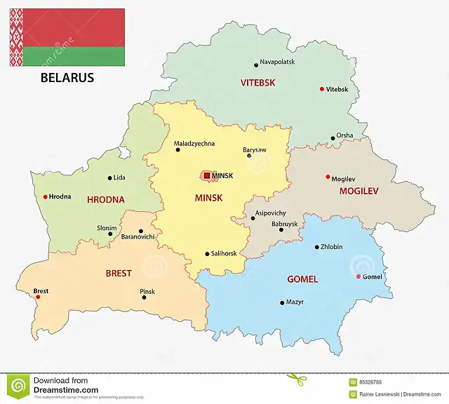 mapa-administrativo-y-pol?tico-de-bielorrusia-con-la-bandera-85328788