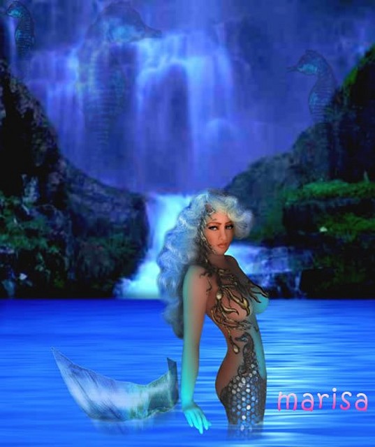 sirena fondo azul marisa