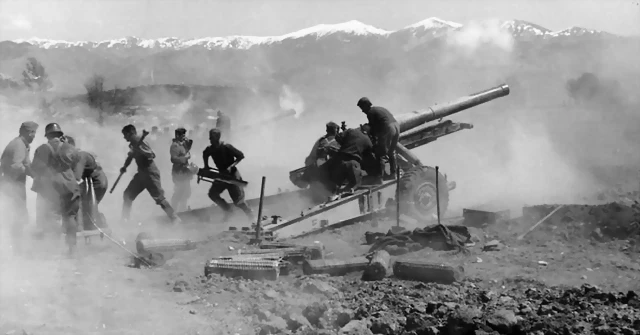 German artillery firing during the advance through Greece