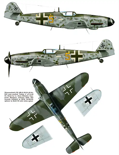 Messerschmitt-Bf-109G10U4-Erla-6.JG51-Yellow-5-Hans-Mikoleit-WNr-613xxx-Veszprem-Hungary-Jan-1945-0A