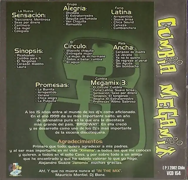 Cumbia Megamix Tres - Presentado Por Dj Bone Y JanoMix (2002) Trasera