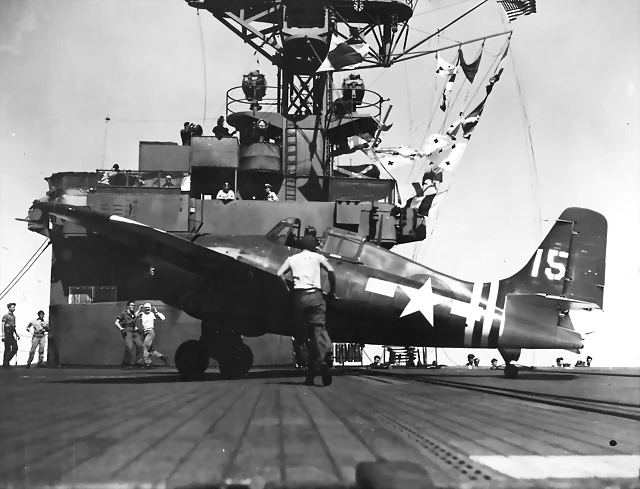 FM-2-Wildcat-VC-88-White-15-preparing-for-launch-CVE-78-USS-Hoggatt-Bay-1945-01