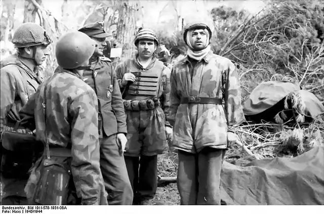Paracaidistas alemanes en un bosque cercano a Monte Cassino. 1943-1944