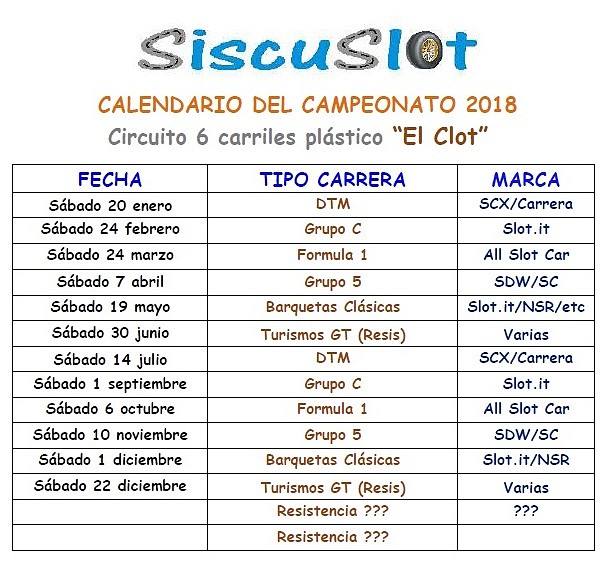 Calendario 2018 Circuito pl?stico El Clot Calendario 2018 Circuito pl?stico El Clot
